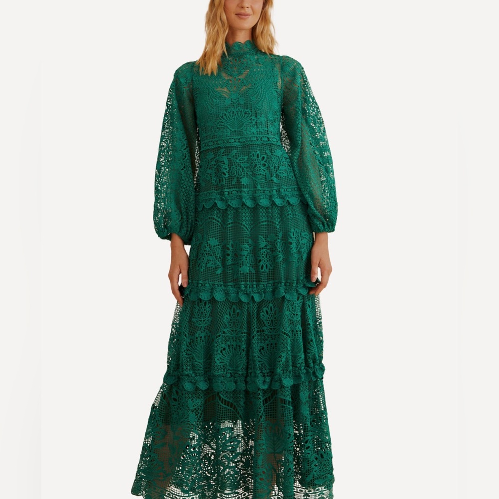 Emerald Green Lace Midi Dress - Women - Picture 5 of 5
